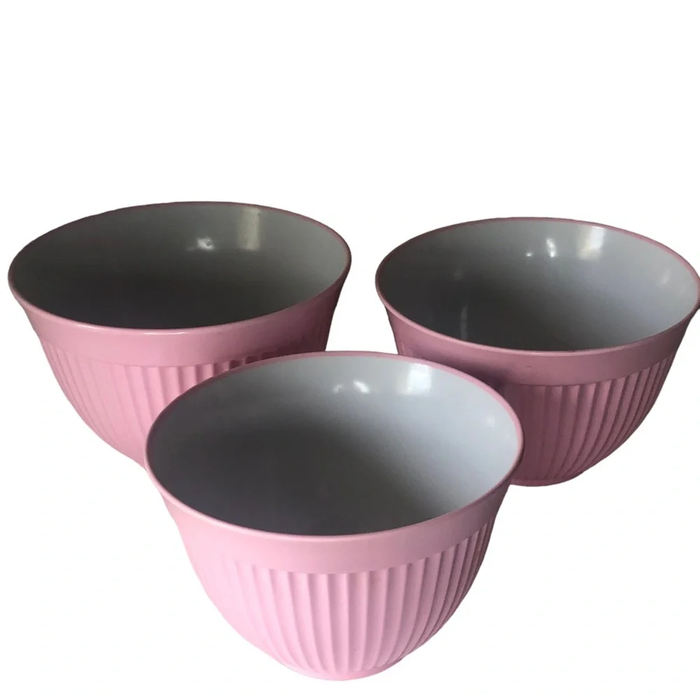 3 PC Vintage Pink Melamine Nesting Mixing Bowl Set Non Slip